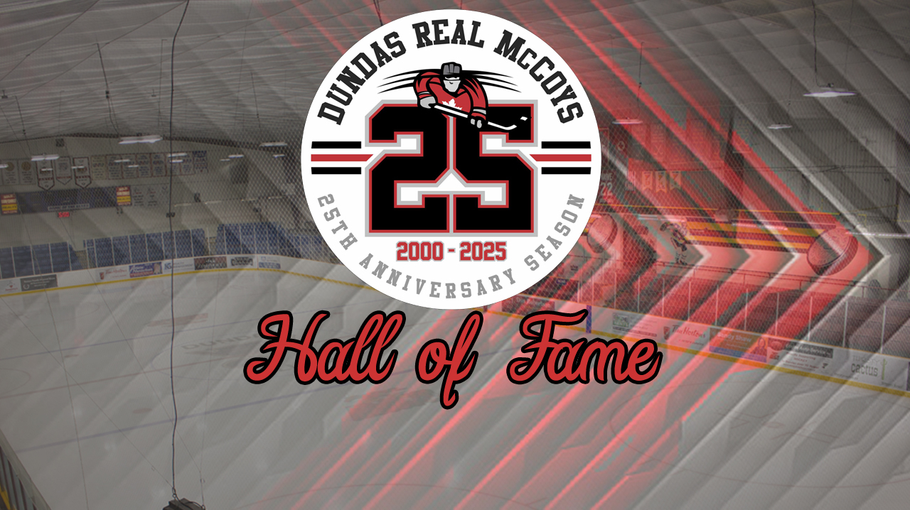 McCoys 25th Anniversary logo with the words Hall of Fame under it overtop of the JL Grigtmire Arena