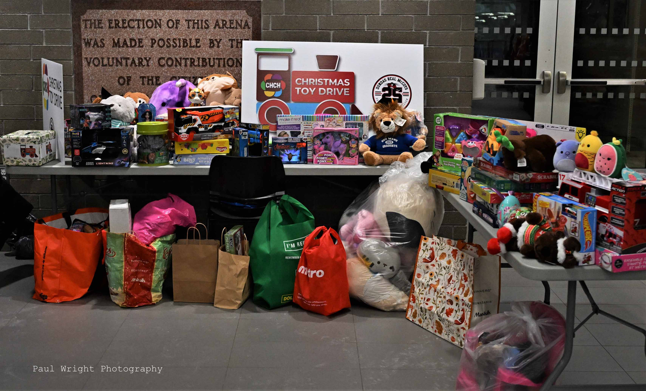 Toys collected at the McCoys game for the CHCH Toy Drive