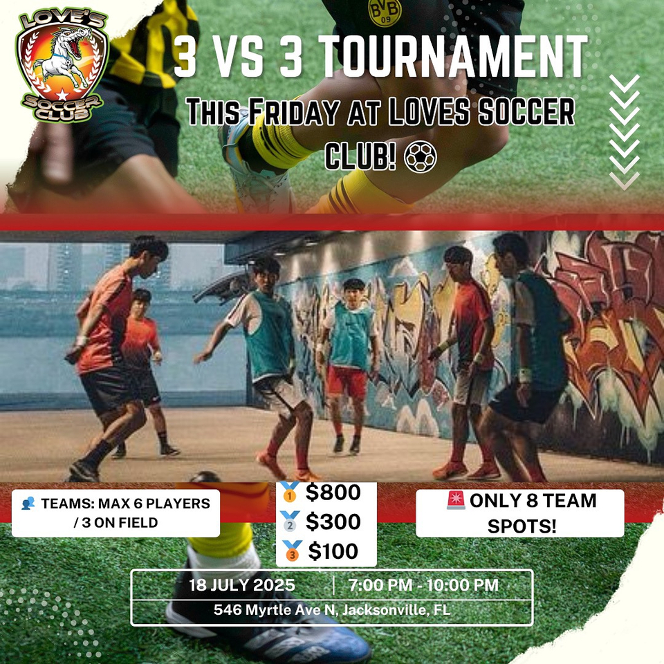 3v3 Soccer Tournament – This Friday at LOVES SOCCER CLUB! ⚽