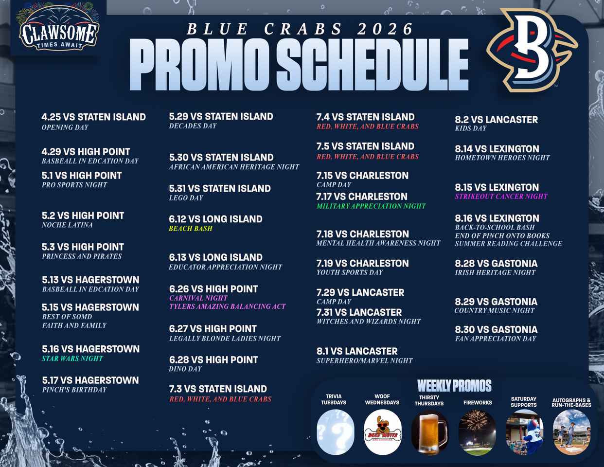 Promo Schedule | Southern Maryland Blue Crabs