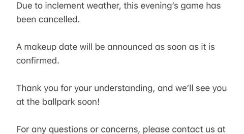 August 30, 2026 game cancelled