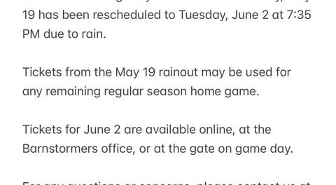 Rescheduled game from May 19 is June 2, 2026