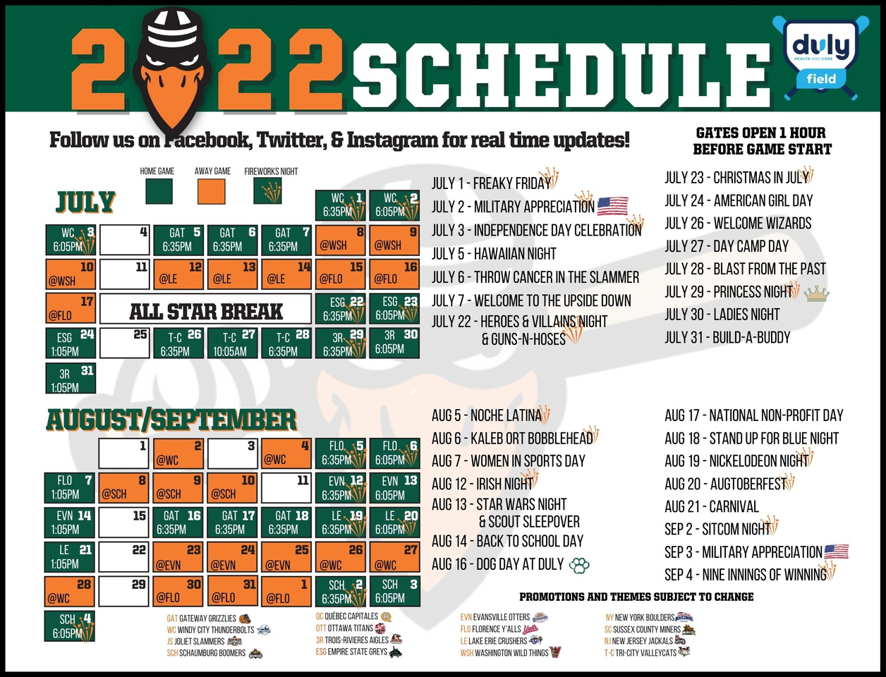 Promo Schedule Joliet Slammers