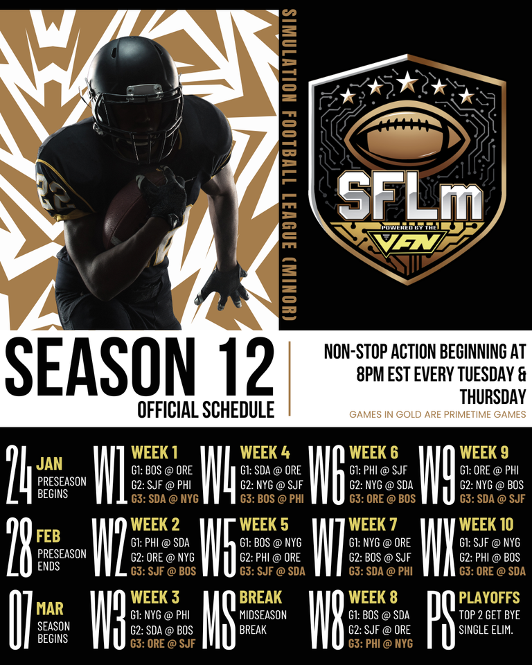 SFLm Season 12 Schedule