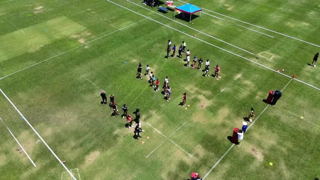 An aerial view of a girls flag football field