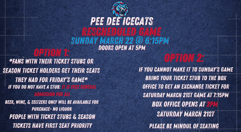 FRIDAY'S ICECATS GAME SUSPENDED