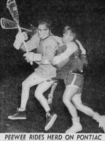 1957 Pee Wee Bradshaw in Mann Cup action