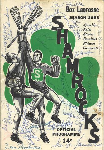 !953 Mann Cup program cover autographed by members of both teams