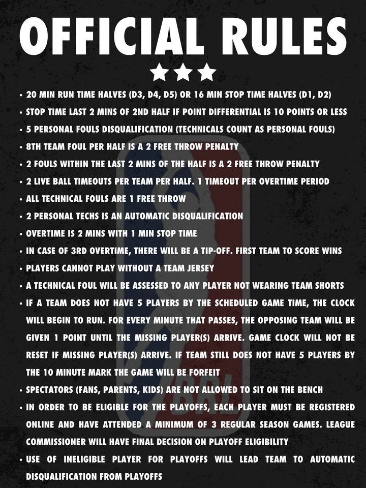 Official Rules Canada's Largest Men's Basketball League