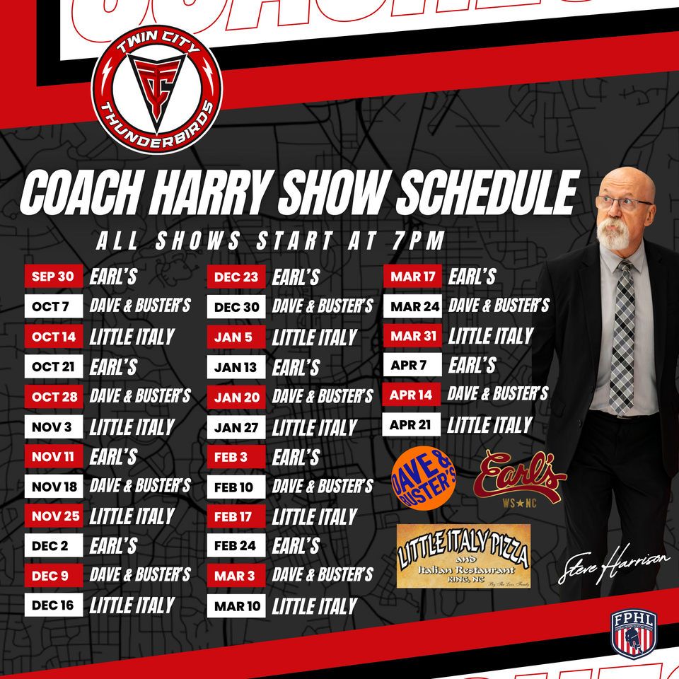 Schedule for the 2025-2026 Coach Harry Show
