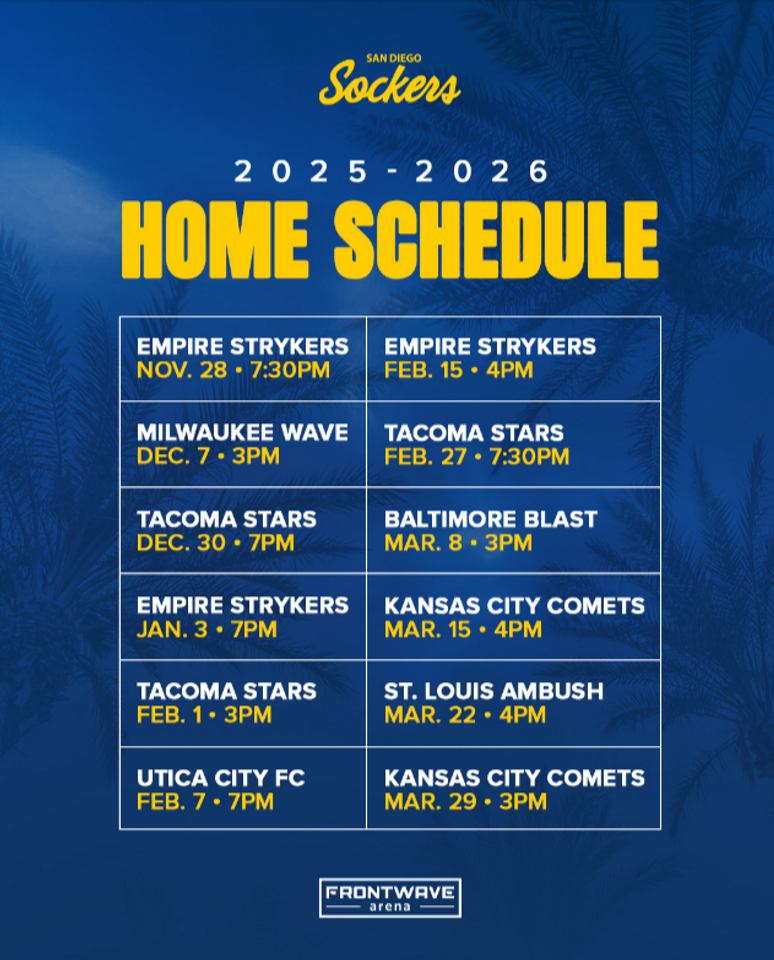 Sockers Home Schedule