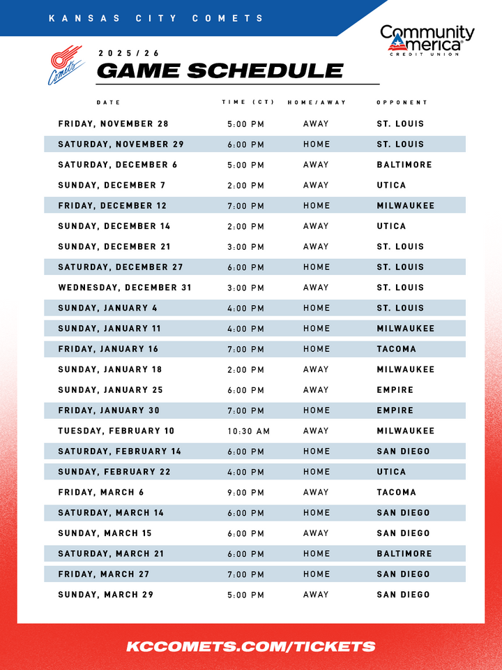 Comets 2025-26 regular season schedule graphic