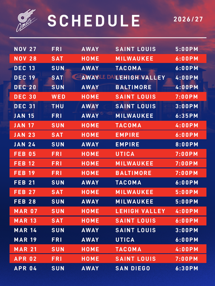Comets regular-season schedule