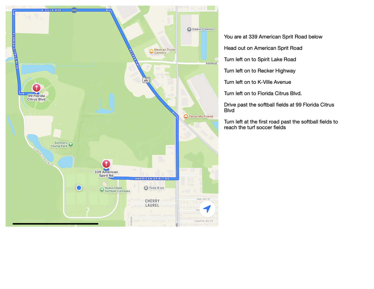 Turf Fields Directions