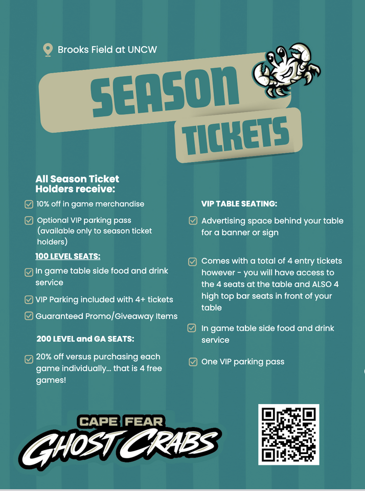 Ghost Crab Season Tickets at Brooks Fields