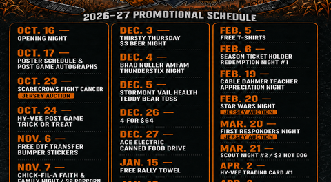 Scarecrows Release 2026-27 Promo Schedule
