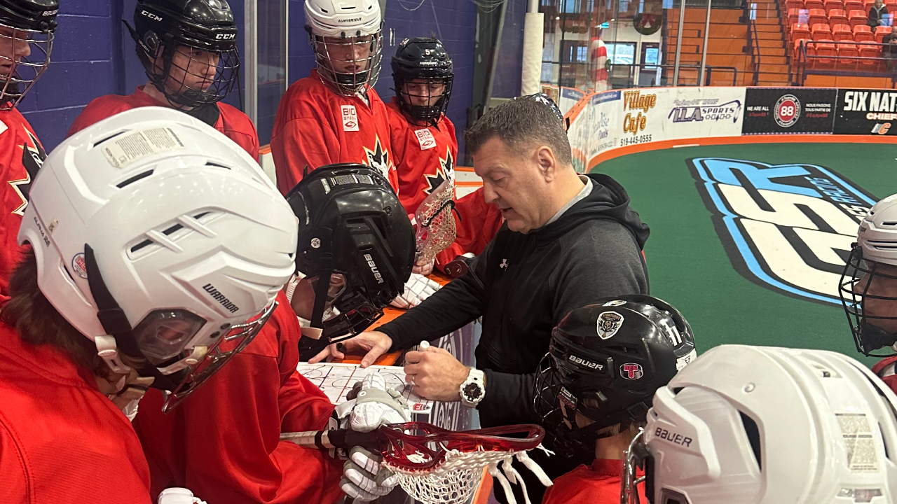 CLL Coach, Todd Wilfong, breaking down plays for the Team Red during the final session on Sunday.