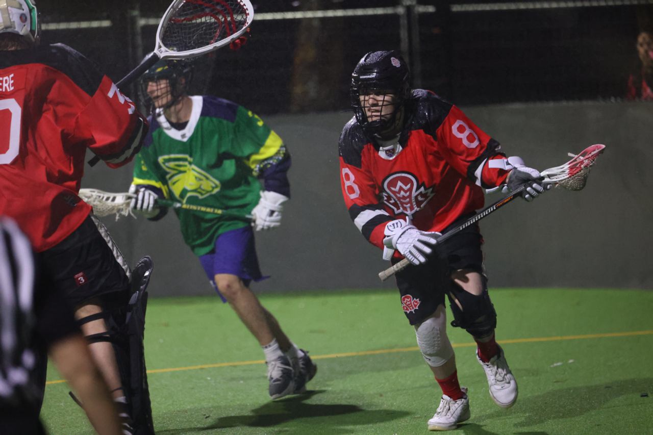 Aiden Halliday picks up loose ball on defence to start transition.