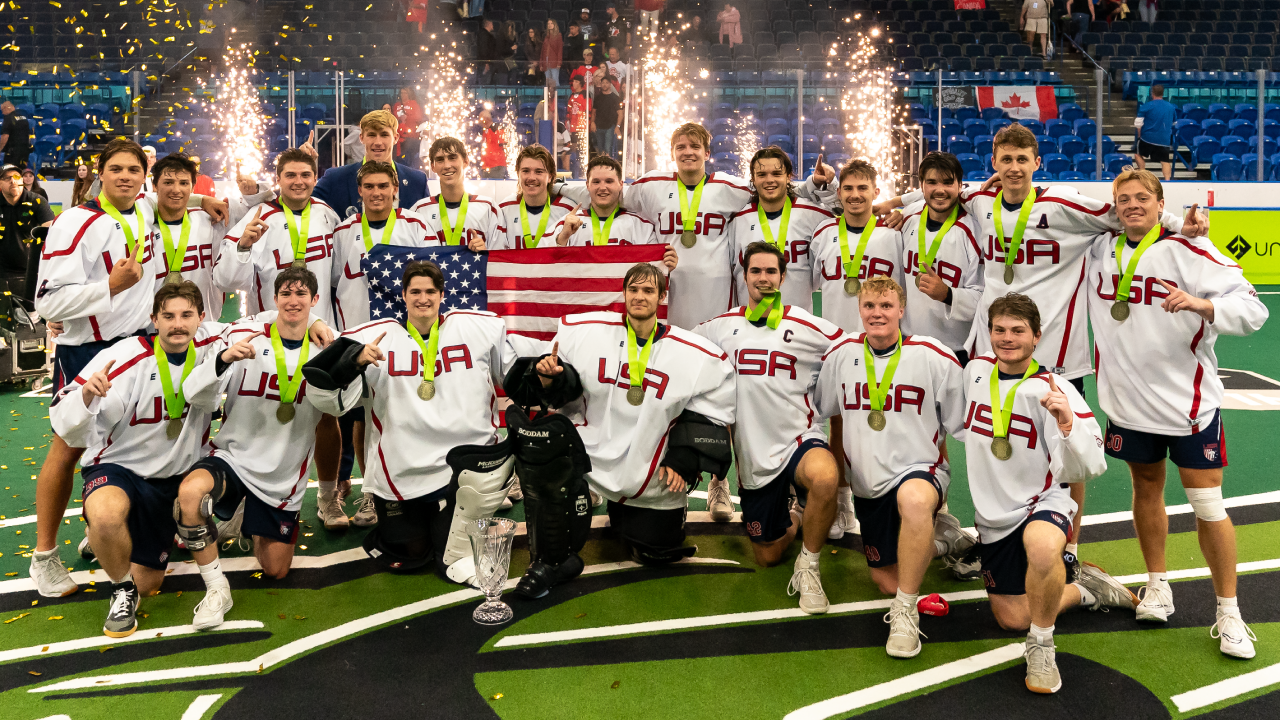 United States celebrating the 2023 IIJL World Junior Lacrosse Championship Gold Medal