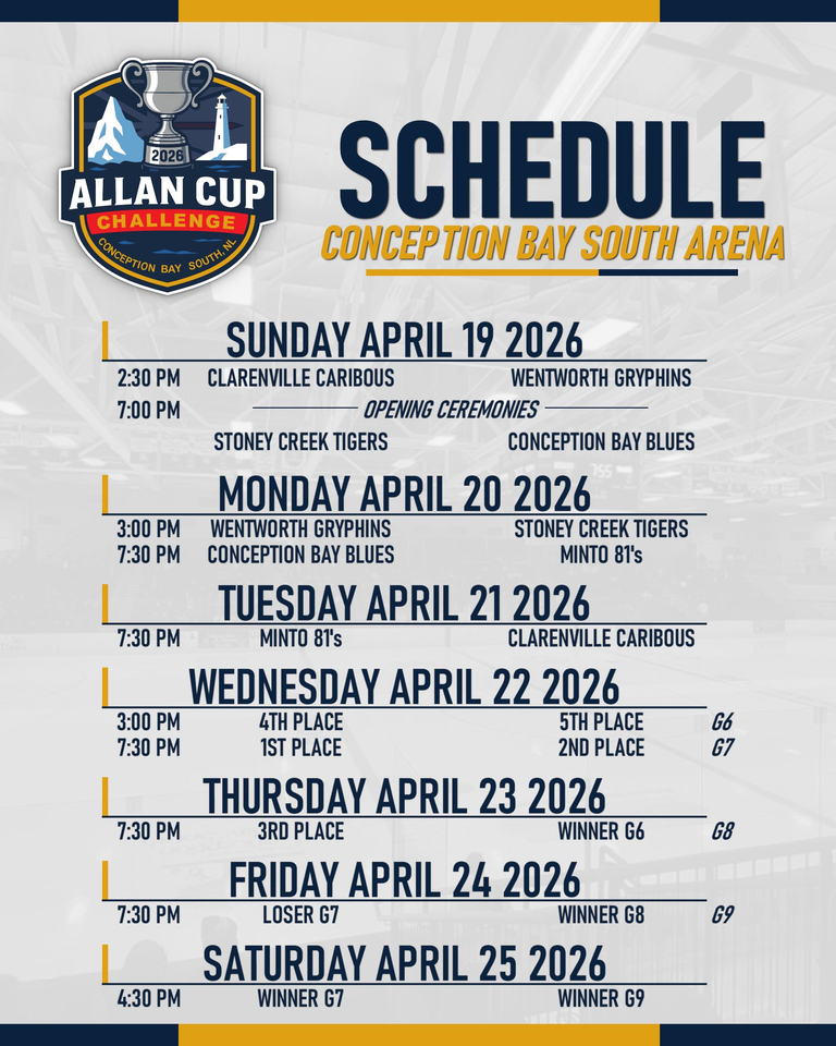 Schedule for the 2026 Allan Cup Challenge tournament