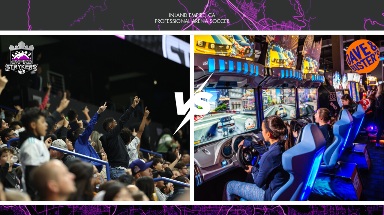 Image of Strykers crowd and Dave and Busters Arcade