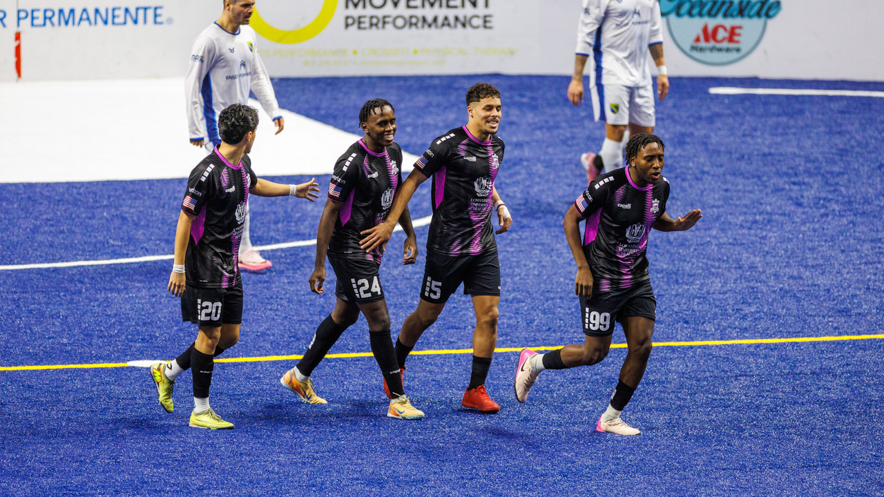 Photo of Alan Perez, Issak Somow, Mounir Alami & Ali Somow celebrating