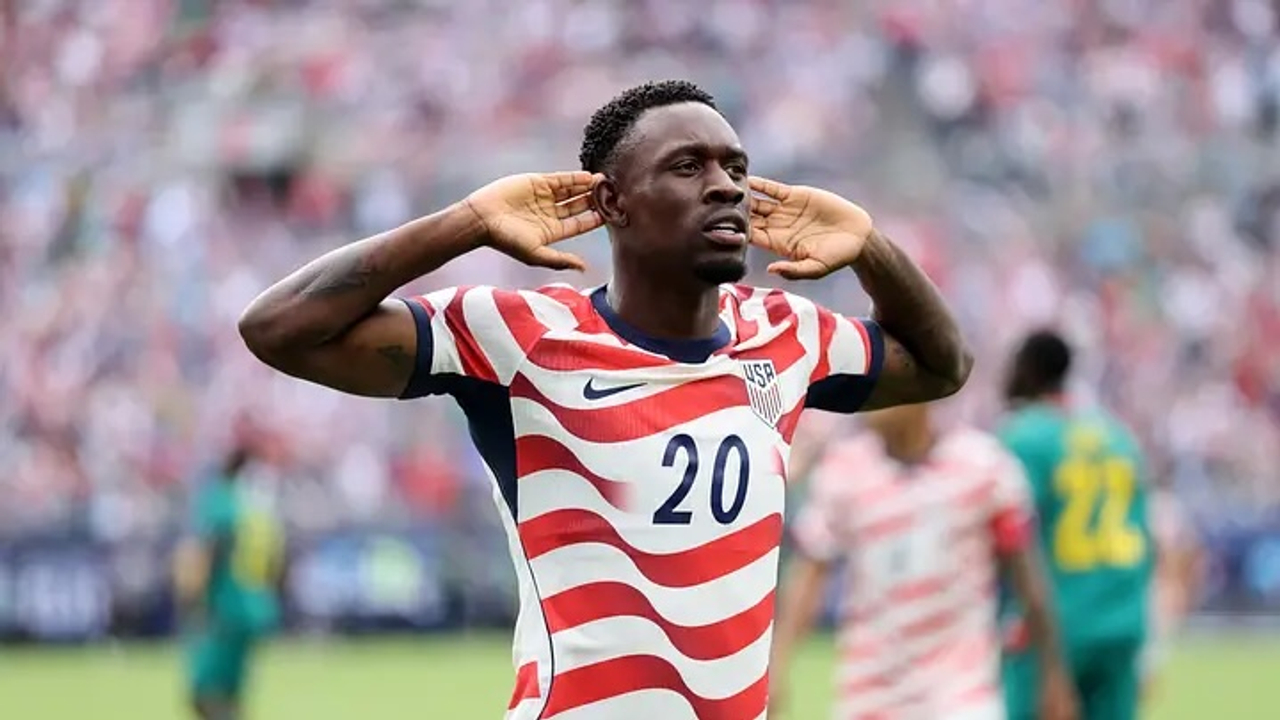 Florian Balogun putting his hands towards his head in FIFA World Cup Match