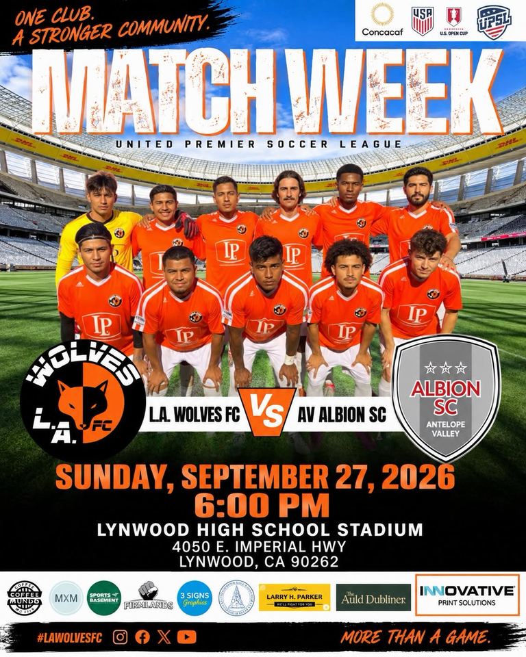 L.A. Wolves Next Home match vs AV Albion SC