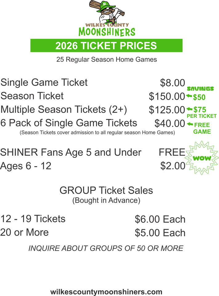 2026 Moonshiner Ticket Prices