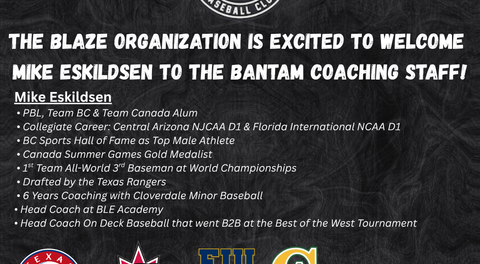 Langley Blaze Welcomes Mike Eskildsen to Bantam Coaching Staff