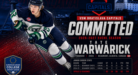 VSM BRATISLAVA CAPITALS ANNOUNCE COMMITMENT OF TATE WARWARICK FOR 2026–2027 EUCHL SEASON