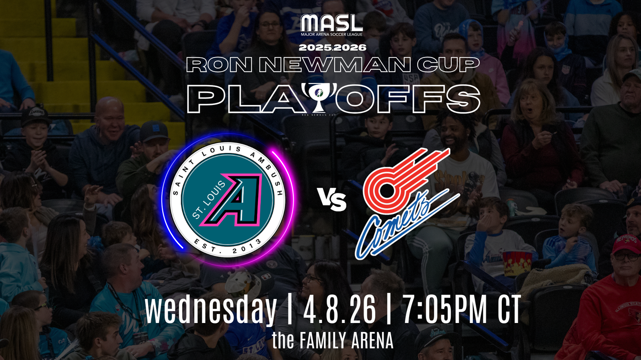 Ad about the Ambush vs Comets Playoff game on 4/8/2026 at 7:05PM CT at the Family Arena