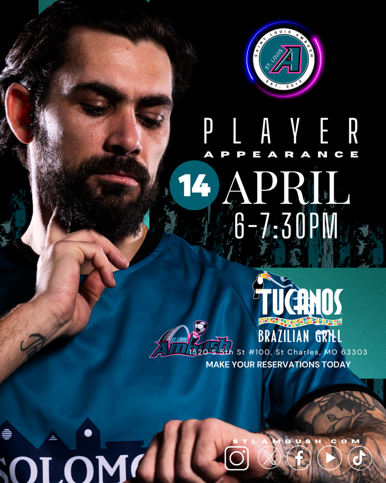 Ambush Player Appearance April 14th from 6 to 7:30pm at Tucanos Brazilian Grill