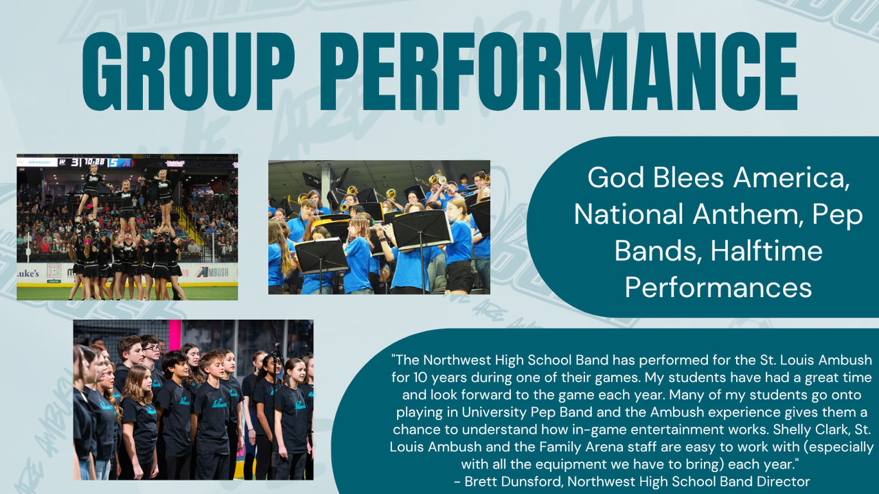 Group Performance Flyer with testimonial from Northwest High Band Director