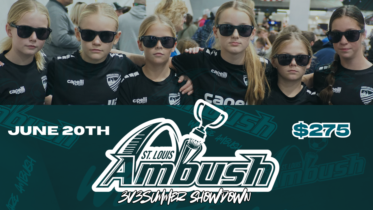 3v3 flyer with a team of girls in glasses showing the date and price