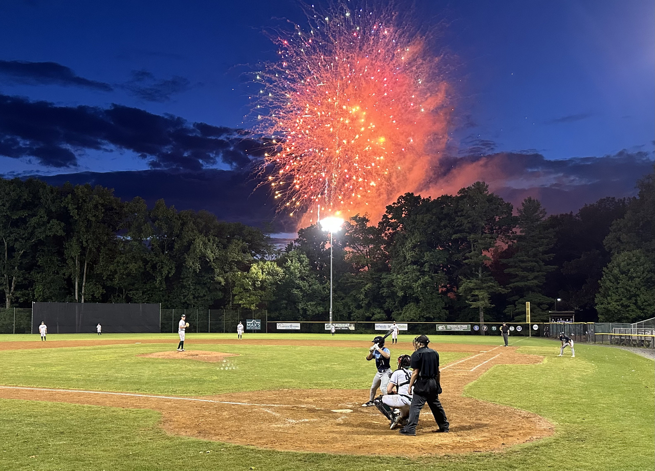 Fireworks light up night sky by Owen Meyer