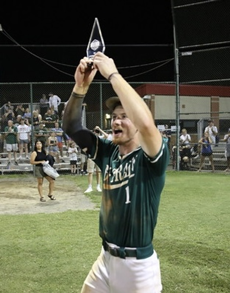 Peltier with series MVP trophy by Mark Thalman